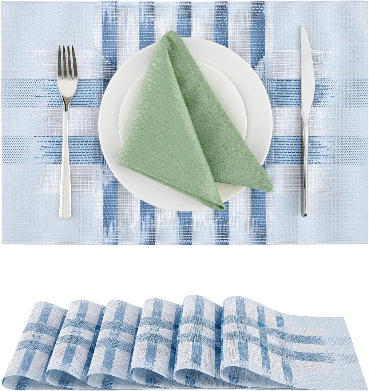 Leetaltree Geometric Print Blue Placemats Set of 6 - Heat Resistant Non-Slip Place mats for Dining