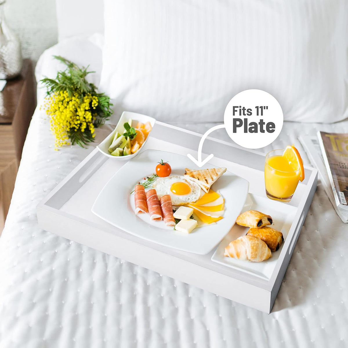 Wood Serving Tray with Handles, Home Decorative Wooden Rectangle Ottoman Decor Platter Vanity Tray