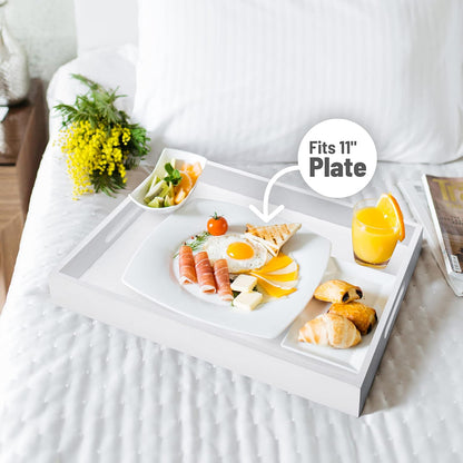 Wood Serving Tray with Handles, Home Decorative Wooden Rectangle Ottoman Decor Platter Vanity Tray