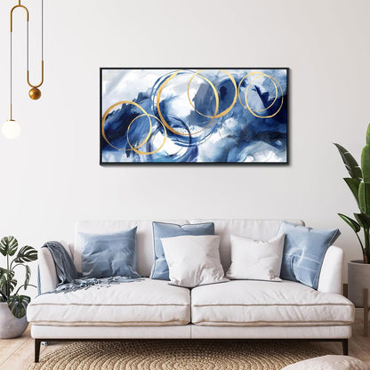 AJAZIKO Blue Abstract Wall Art Modern Navy Blue and Gold Pictures for Living Room Paintings Office