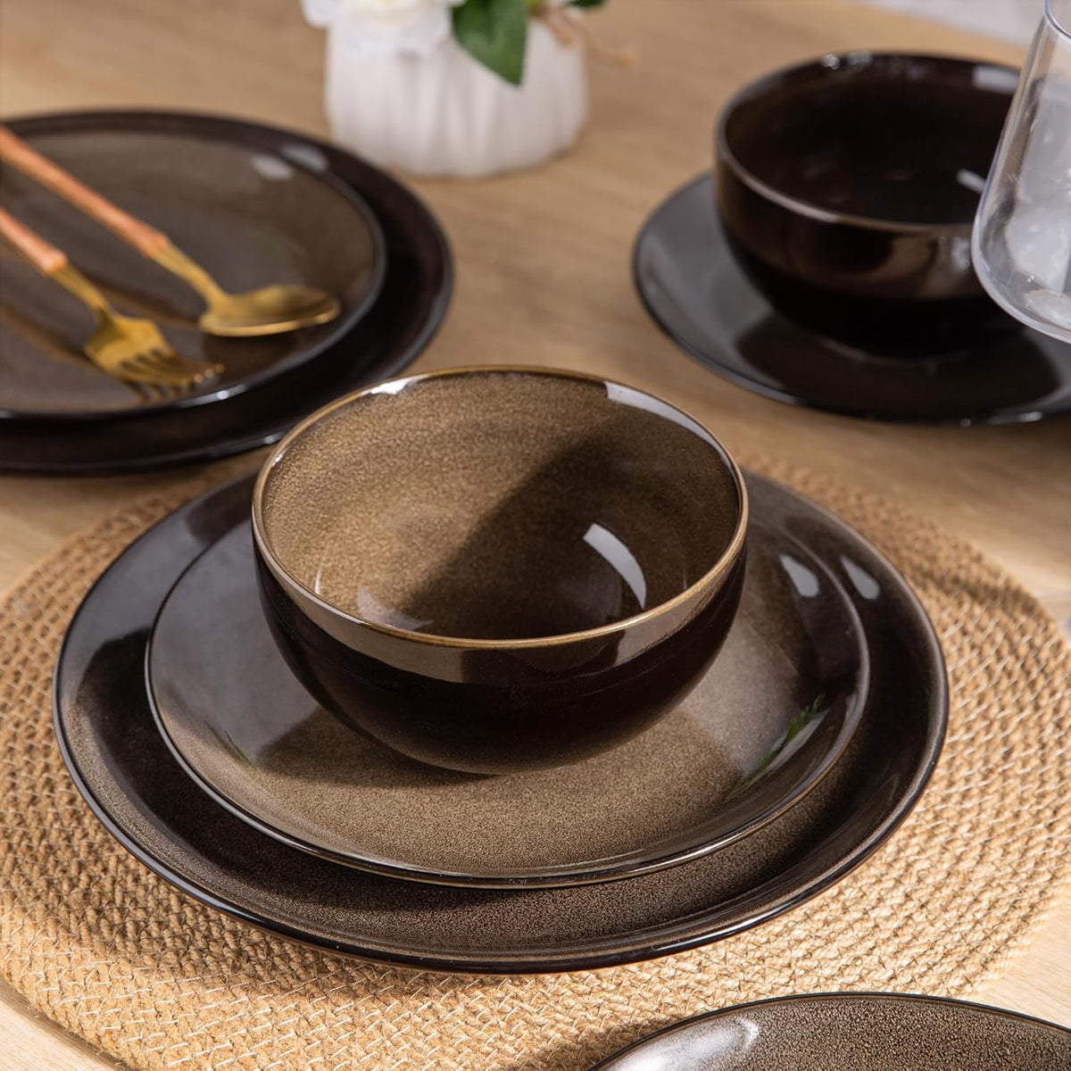 LERATIO Ceramic Dinnerware Sets for 4,Stoneware Coupe Plates and Bowls Sets,Highly Chip and Crack