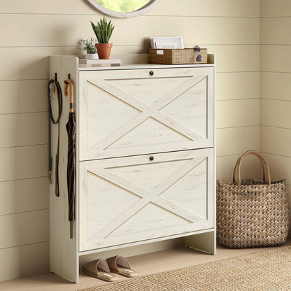 VASAGLE Shoe Storage Cabinet Organizer with 2 Flip Drawers, Freestanding Narrow Shoe Rack Cabinet