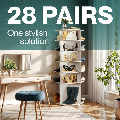 LOFT + IVY 7 Tier Rotating Shoe Rack Tower – 360° Spinning Storage Organizer, Modern Round Shoe