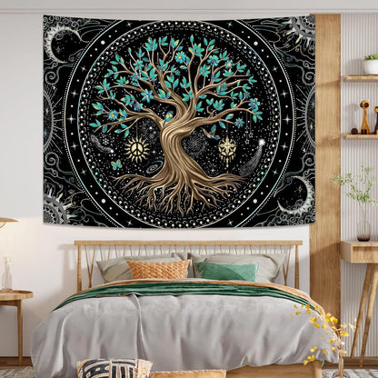 Lunerfex Tree of Life Tapastry Butterfly Moon Tapastry Flower Green Tree Tapestries Mandala Wall