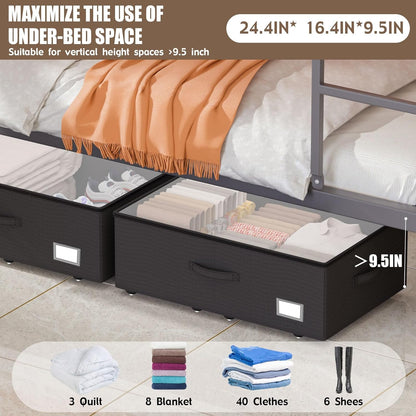 Underbed Storage Bins With Wheels, No Assemble Required 10 inches Height Large Capacity Rolling