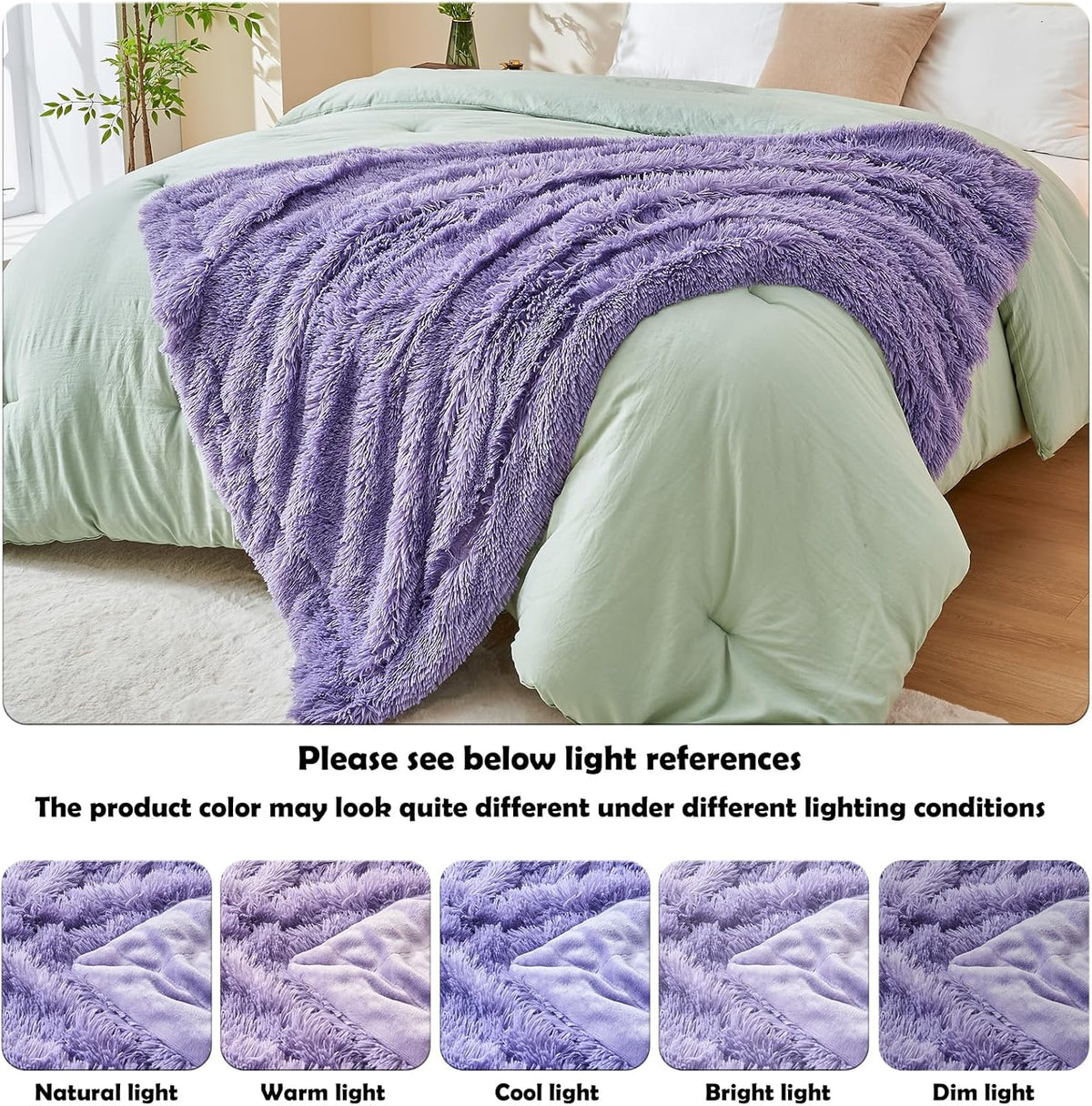 GONAAP Fuzzy Faux Fur Throw Blanket Lavender Super Soft Cozy Plush Fuzzy Shaggy Blanket for Couch