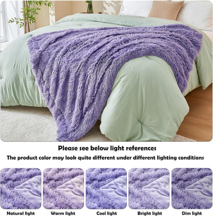 GONAAP Fuzzy Faux Fur Throw Blanket Lavender Super Soft Cozy Plush Fuzzy Shaggy Blanket for Couch