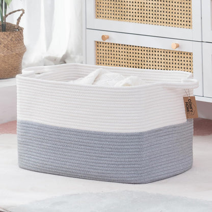 COMFY-HOMI Large Rectangle Laundry Storage Basket | Cotton Rope Woven, Organizing with Handle |