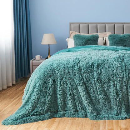 GONAAP Fuzzy Faux Fur Throw Blanket Queen Size Light Teal Super Soft Cozy Plush Fuzzy Shaggy