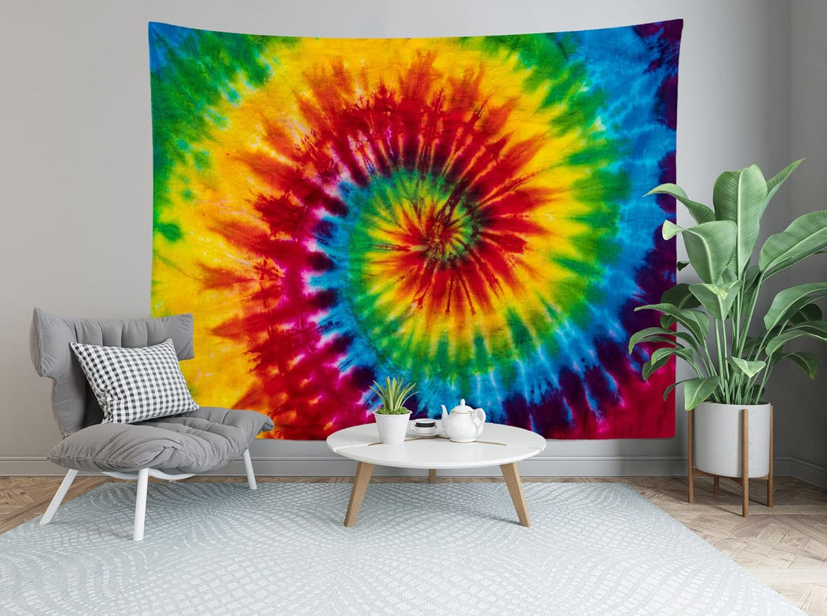 Loccor 10x6.5ft Tie Dye Tapestry Colorful Red Blue Yellow Green Orange Purple Retro Abstract