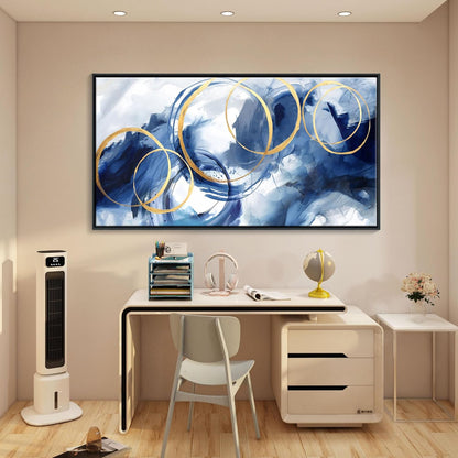 AJAZIKO Large Framed Canvas Wall Art Blue Abstract Wall Art Pictures for Living Room Bedroom