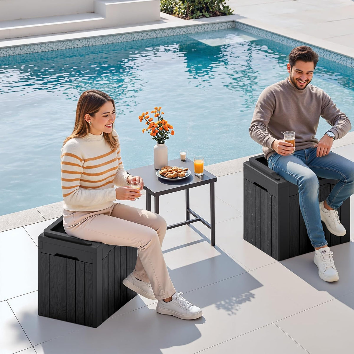 Devoko 30 Gallon Resin Deck Box 2 Pack Outdoor Indoor Waterproof Storage Box for Patio Furniture