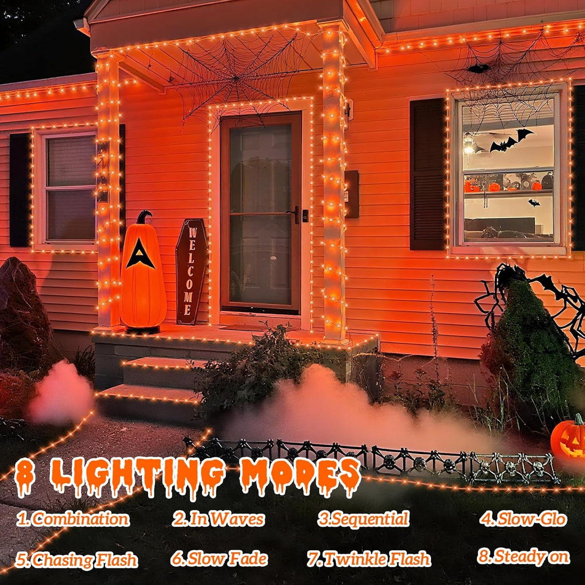 YEGUO Orange Lights for Halloween, 2 Pack Each 33ft 100 LED Rope Lights Outdoor, 8 Modes Fairy