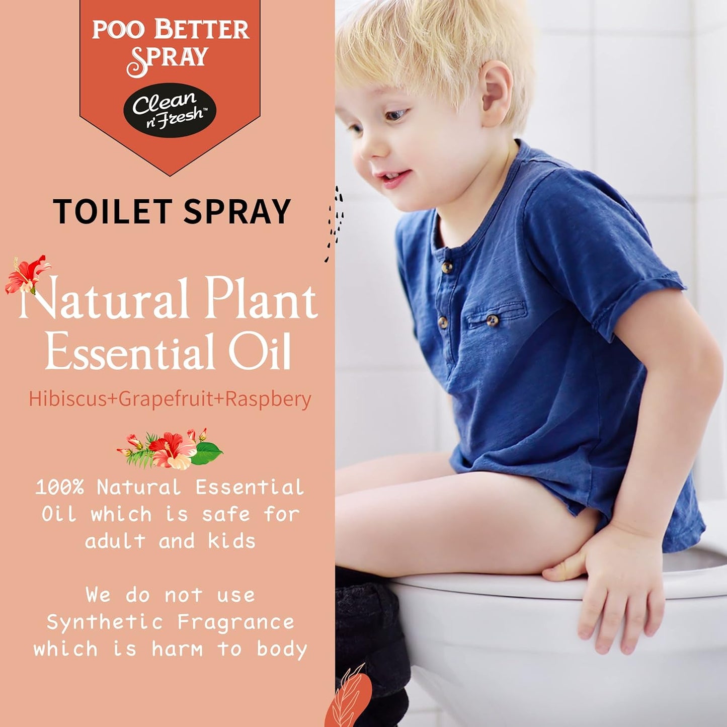 Clean-n-Fresh Toilet Spray 6.8 Oz, Hibiscus Scent, Bathroom Odor Deodorizer, A Great Air Freshener