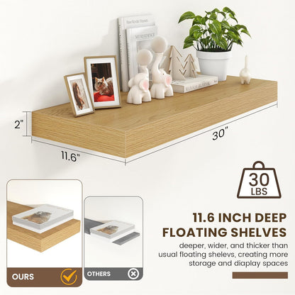 Deep Floating Shelves for Wall | 30 Inch Wide x 12 Inch Deep Floating Shelves | 30W x 12D Rustic