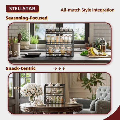 Bamboo Spice Rack Wall Mount or Tabletop Holder, 3-Tier Shelf for Seasoning Bottles Organizer