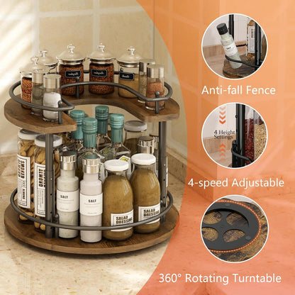 2 Tier Lazy Susan Organizer,2-Tier Spinning Spice Rack with Stable Carousel Base & 4 Height