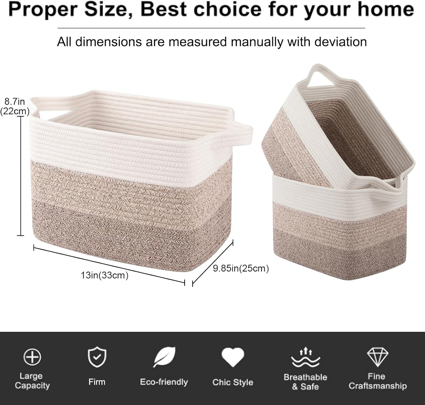 OIAHOMY Storage Basket, Woven Baskets for Storage, Cotton Rope Basket for toys,Towel Baskets for
