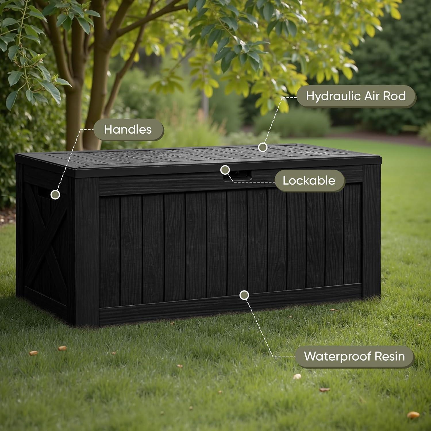 Flamaker Resin Deck Box 120 Gallon Waterproof Large Outdoor Indoor Storage Box Imitation Wood Resin