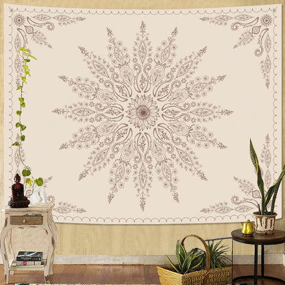 Fowocu Boho Floral Mandala Tapestry for Bedroom Aesthetic Bohemian Flower Wall Tapestry Beige