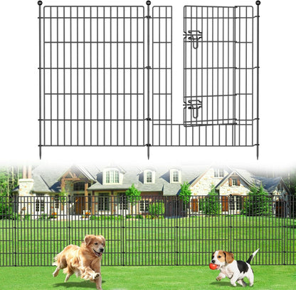 8 Panels No Dig Garden Fence with Gate, 48in(H) × 21ft(L) Decorative Metal Outdoor Dog Fence
