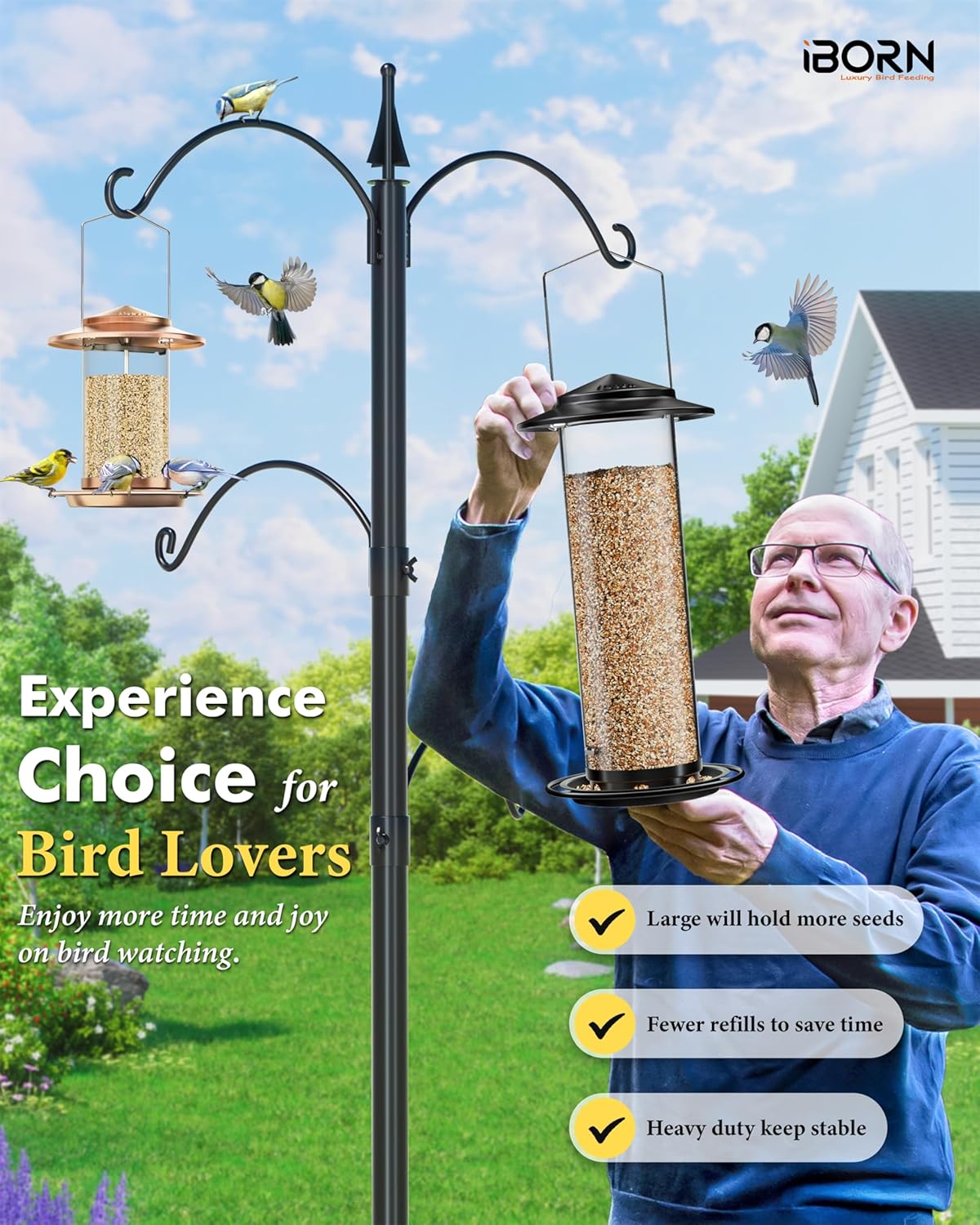 iBorn Metal Bird Feeder for Outside Hanging,Wild Bird Feeders for Cardinal,18cm Large