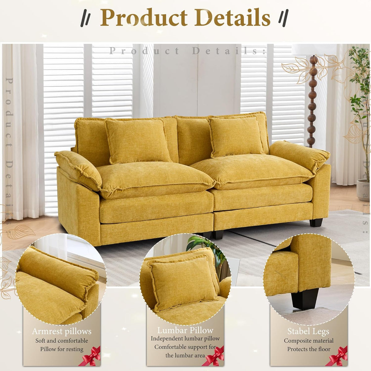 URRED Modular Sectional Sofa Comfy Cloud Couch, Modern Chenille Loveseat Sofa Sleeper Deep Seat