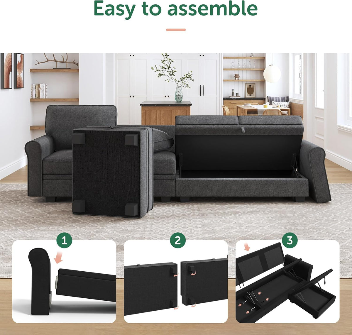 HONBAY Sectional Sofa with Storage Seat U Shaped Couch with Reversible Chaise Convertible Sectional