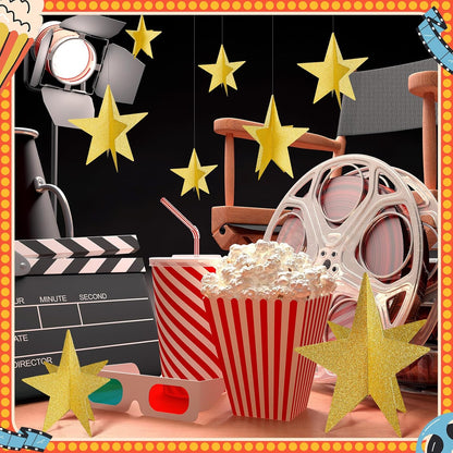 45 Pcs 3D Star Centerpieces Movie Night Decorations for Table in 3 Sizes Hanging Supplies for Red