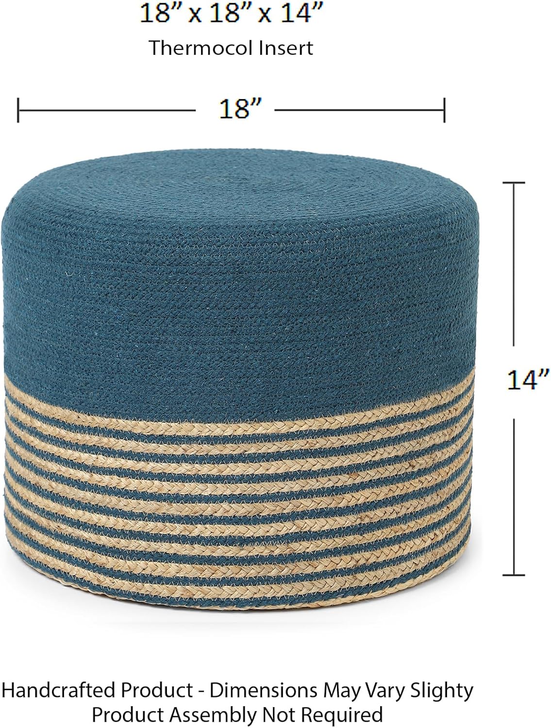 REDEARTH · Cylindrical Pouf Foot Stool Ottoman - Jute Braided Pouffe Poof Accent Sitting Footrest