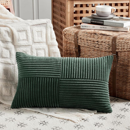 Fancy Homi Set of 2 Dark Green Long Lumbar Decorative Throw Pillow Covers 16x24 Inch for Living