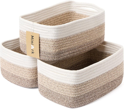 Small Storage Baskets for Organizing | Closet Organizer Bins | Shelf Toy Basket | Woven Rope