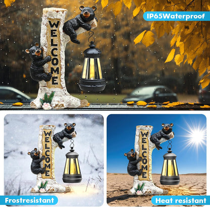 Json Garden Bear Statue with Solar LED Lantern, Gifts for Mom Yard Art, Whimsical Figurine Large
