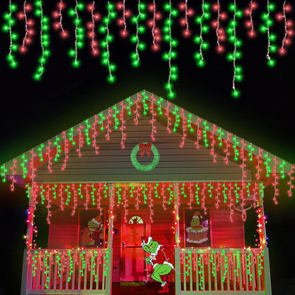 YEGUO 66ft 800 LED Red and Green Icicle Lights Outdoor Waterproof, 160 Drops Icicle String Lights