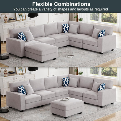 L Lengend Vansen Modular Sectional Sofa U Shaped Couch with Ottoman Modern Reversible Corner