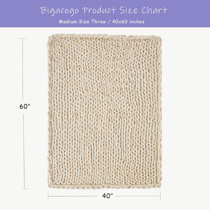 Bigacogo Chunky Knit Throw Blanket for Couch, 40x60 inches, 100% Hand Knitted with Thick Jumbo