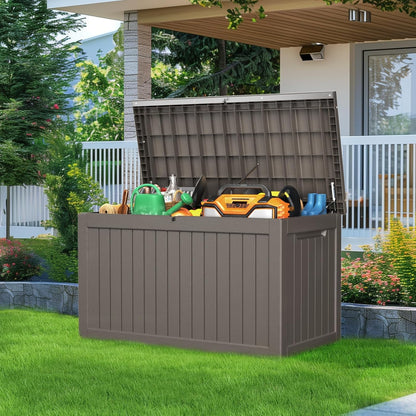230 Gallon Resin Deck Box, Lockable Patio Outdoor Storage Box for Furniture, Garden Tools and Tools
