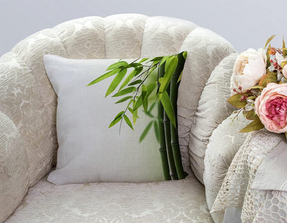 TSSOHU Green Bamboo Farmhouse Pillow Cover Cotton Linen Decorative Square Throw Pillow Cover 18x18