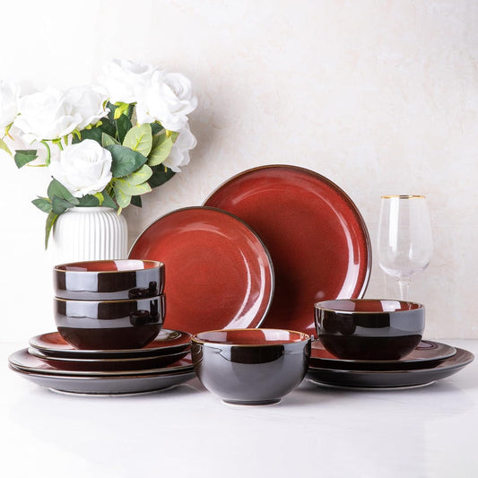 LERATIO Ceramic Dinnerware Sets for 4,Stoneware Coupe Plates and Bowls Sets,Highly Chip and Crack