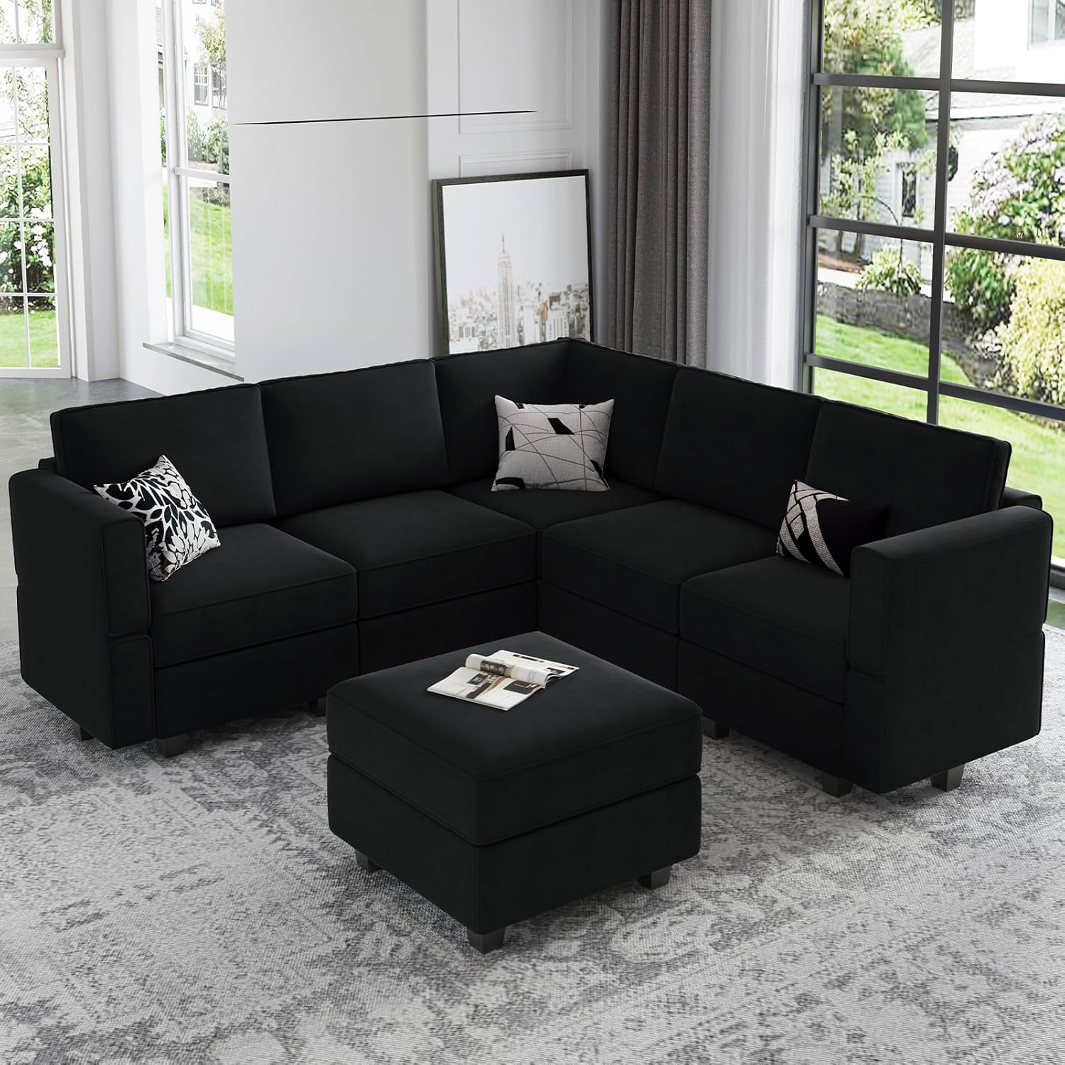 Belffin Modular Sectional Sofa with Storage Seats Velvet L Shaped Corner Couch Convertible