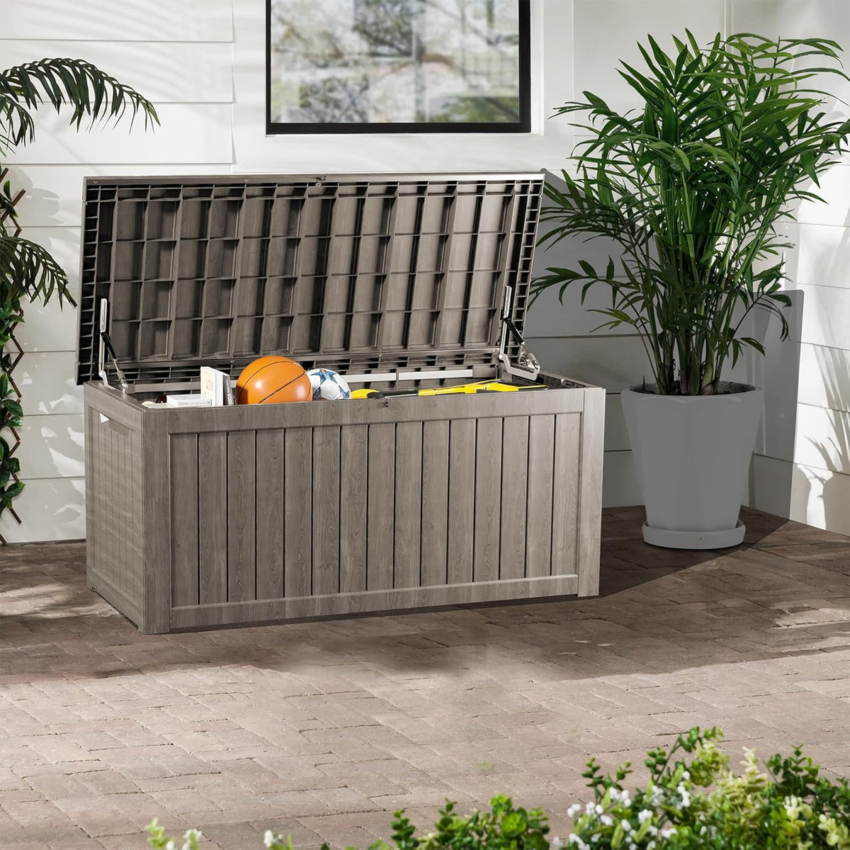 200 Gallon Lockable Resin Deck Box, Waterproof & UV-Resistant Outdoor Storage Box for Outdoor