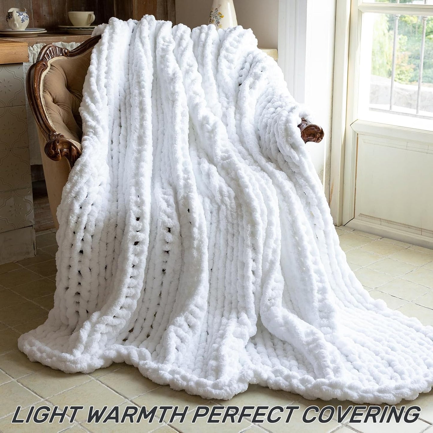 Chunky Knit Blanket - Luxury Soft Cozy 60 * 80 Throw Blanket,100% Woven Blanket Rope Knot Throw