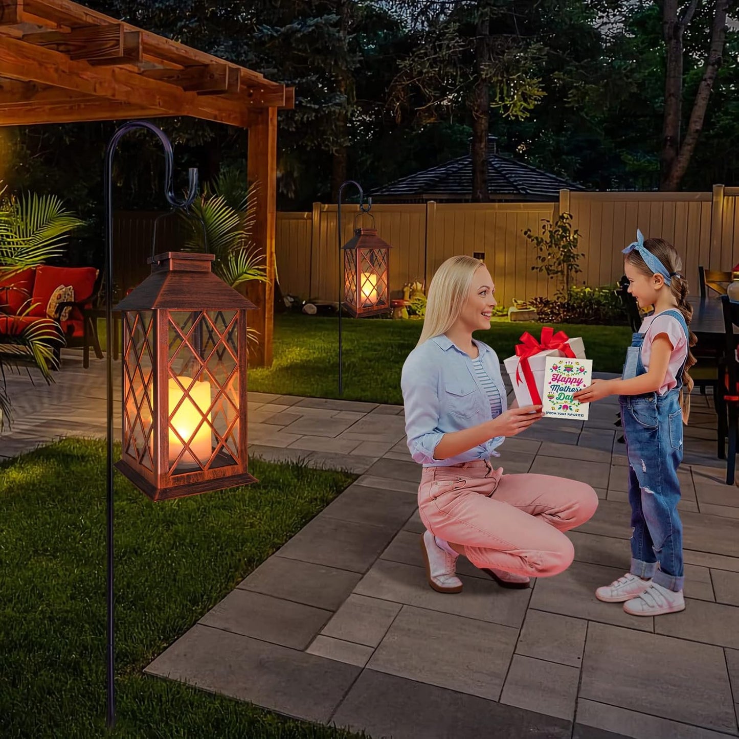 [2 Pack] TAKE ME 14" Solar Lantern Outdoor Garden Hanging Lantern Waterproof LED Flickering