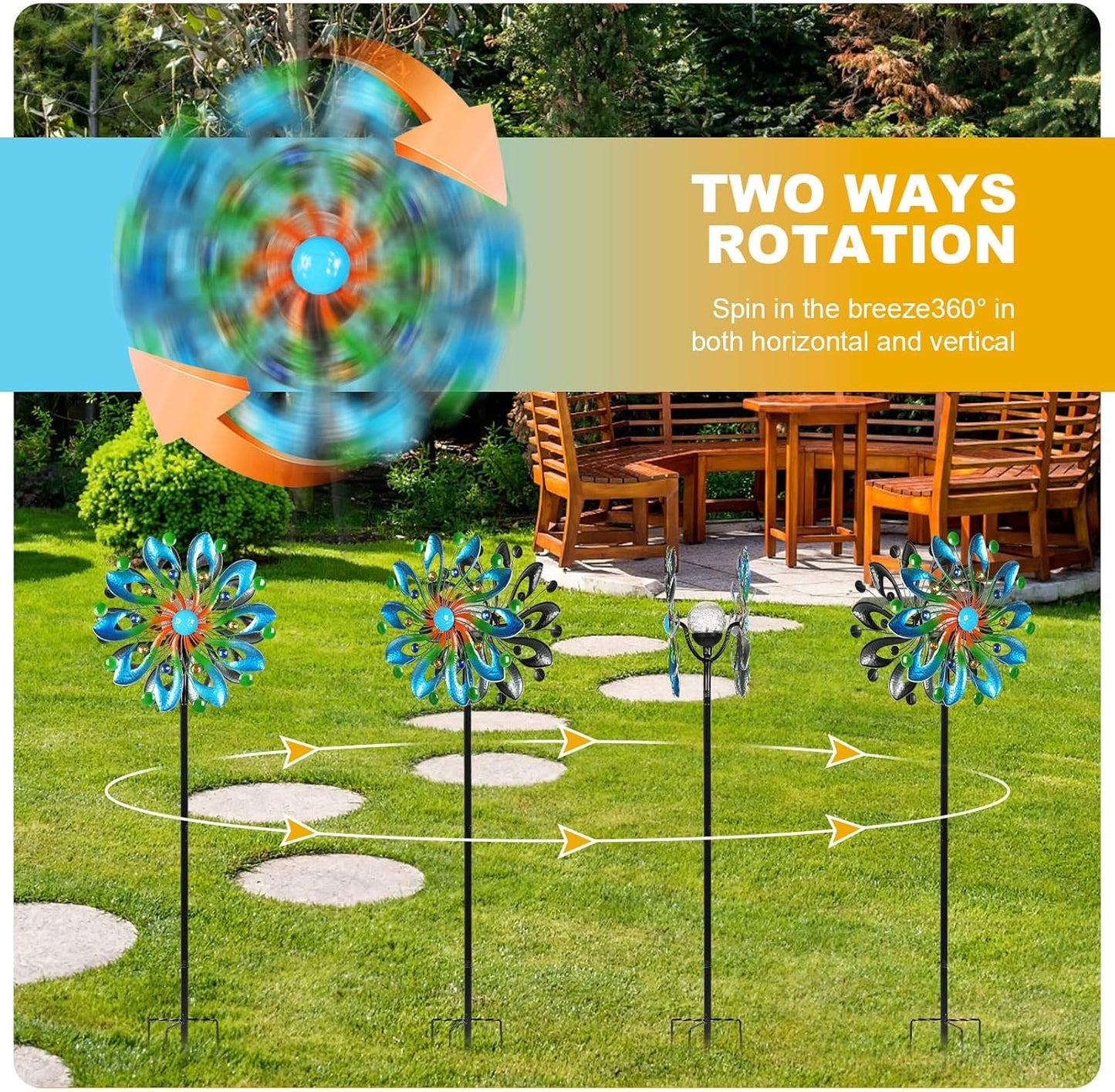 Wind Spinners for Yard and Garden - Wind Sculptures & Spinners, 75 Inch, Navy Blue, Kinetic Art