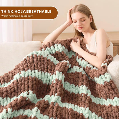 L'AGRATY Chunky Knit Blanket Throw: 60''x80'' Chenille Chunky Knitted Throw Blankets for Twin Bed
