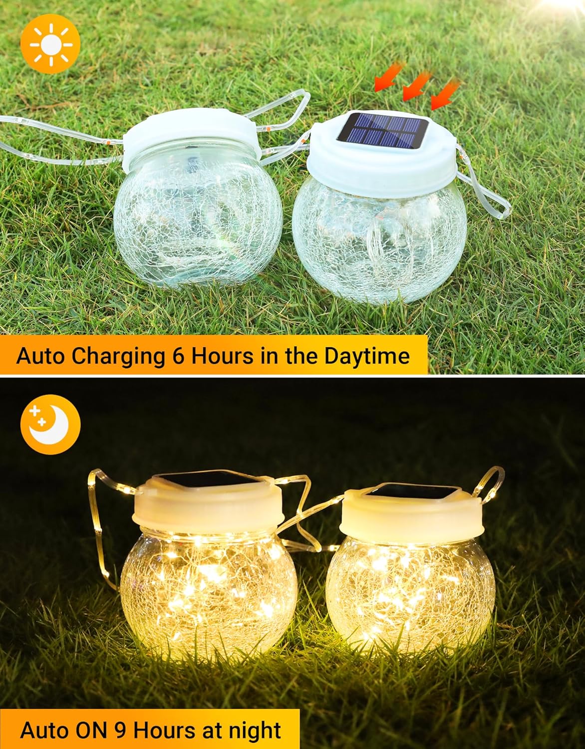 Solar Lantern Solar Lights Outdoor Waterproof 6-Pack, Solar Powered Hanging Lights Cracked Glass