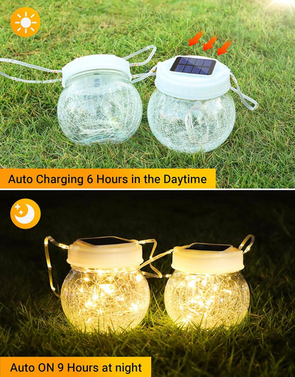 Solar Lantern Solar Lights Outdoor Waterproof 6-Pack, Solar Powered Hanging Lights Cracked Glass