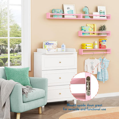 Forbena Large Pink Kids Book Shelves for Girls Room Wall Set of 4, Floating Nursery Book Shelf for