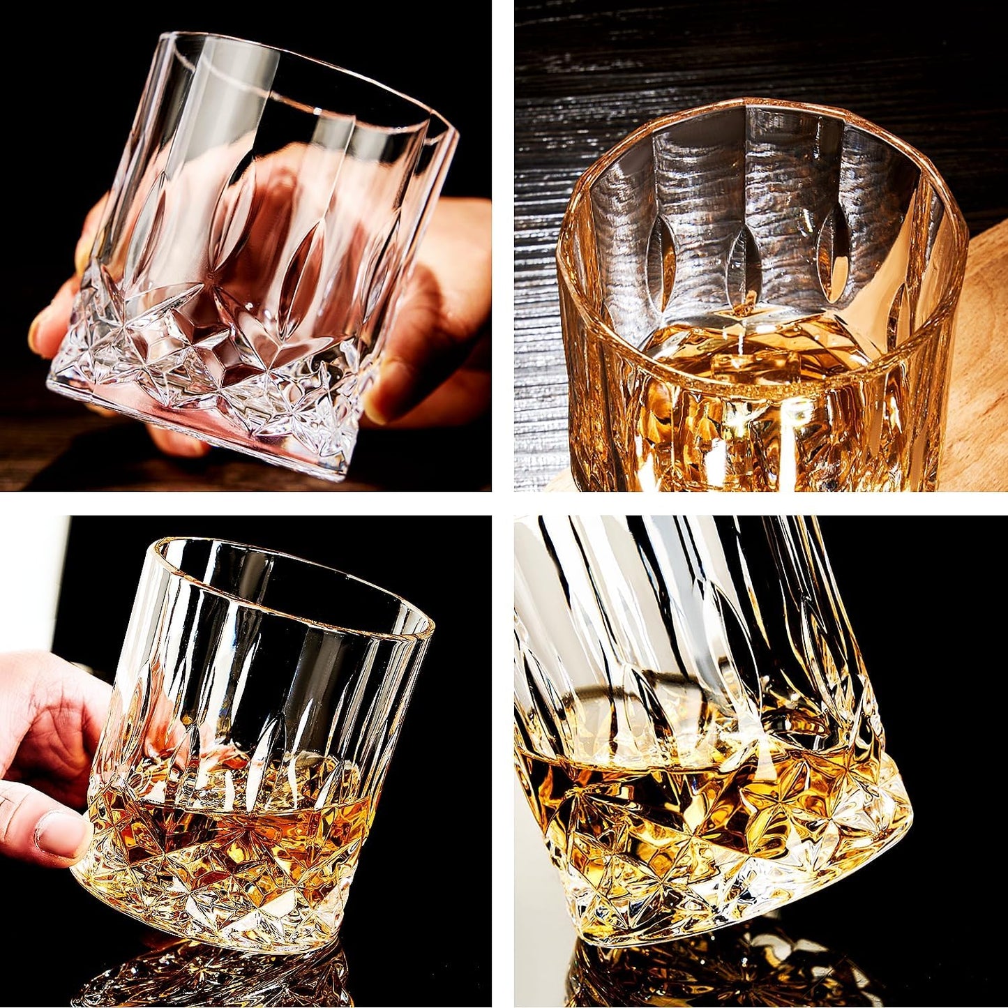 Whiskey Glasses Set of 4,Rock Glasses,11 oz Lead-Free Crystal Bourbon Glass,Old Fashioned Glass for