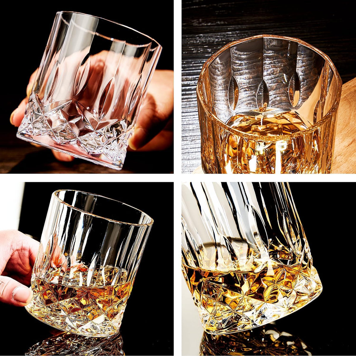 Whiskey Glasses Set of 4,Rock Glasses,11 oz Lead-Free Crystal Bourbon Glass,Old Fashioned Glass for